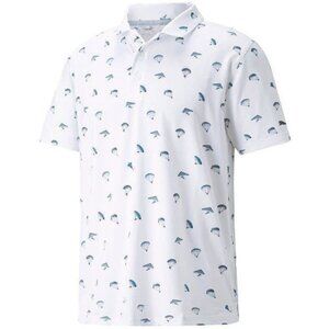 PUMA Mattr Hang time Golf Polo Shirt (Large) White Performance Sky Dive H…